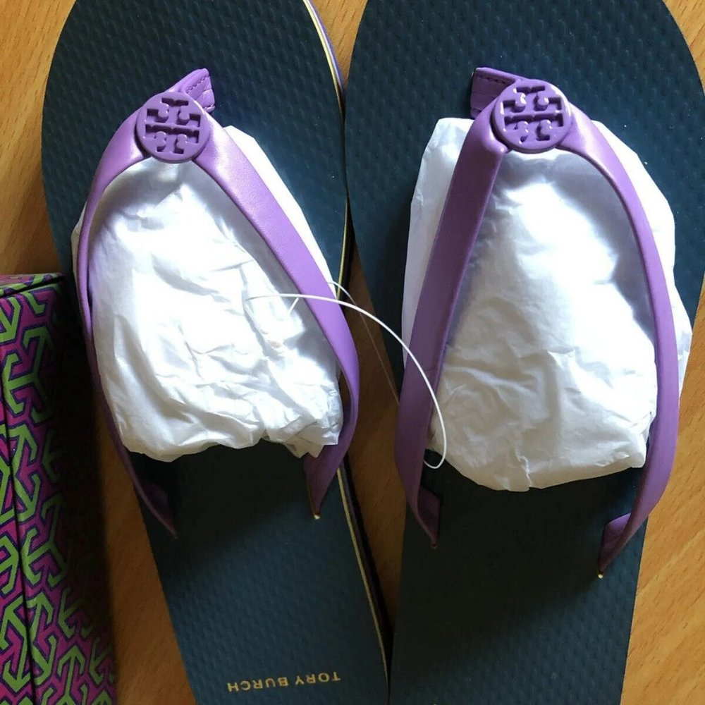 Tory Burch Minnie Flip Flops Purple Holly Deep Lagoon Size 8 Box New